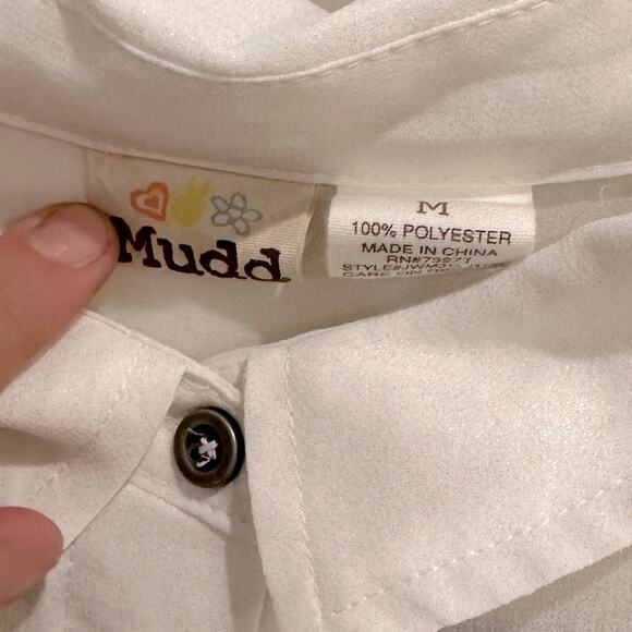 Mudd Sheer Longsleeve Blouse Button up Top -cream Y2K - Picture 5 of 5